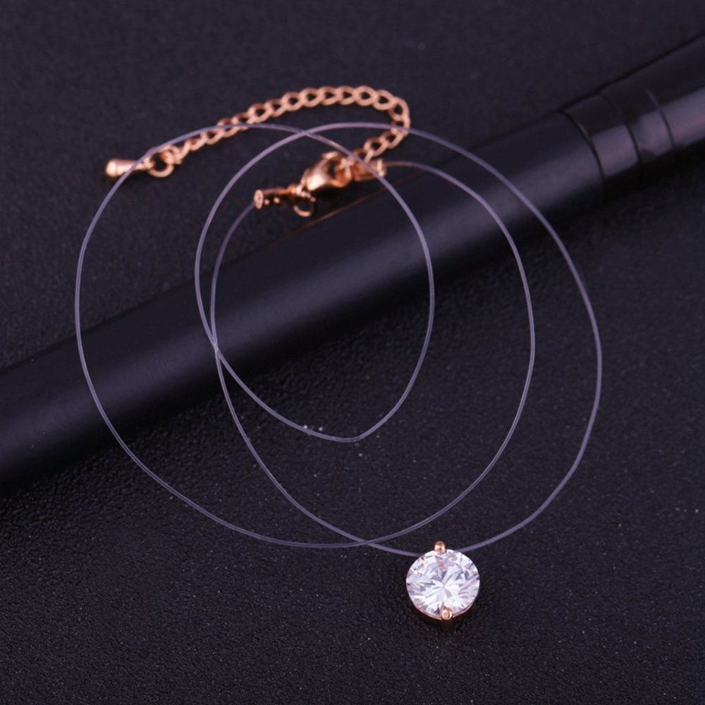 NEW 2CT Solitaire Diamond Invisible Chain Necklace - Picture 11 of 13